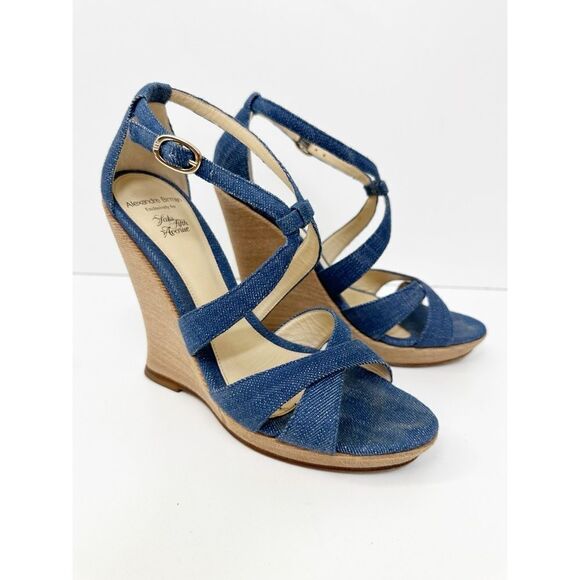Alexandre Birman Strappy Denim Wedge Sandals Blue Size 7 - Picture 1 of 14